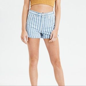 American Eagle High Rise Denim Stripes Mom Shorts Blue White Size 4